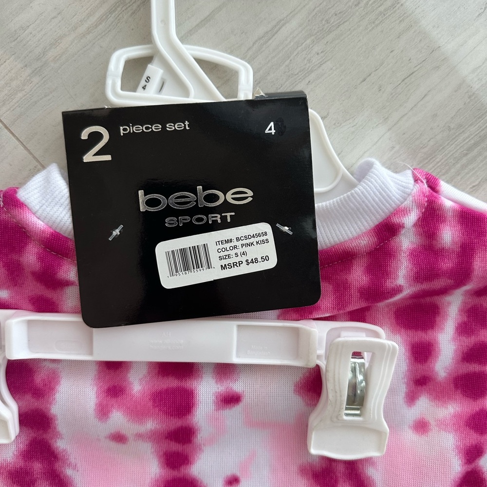 NWT BEBE SPORT GIRLS pink tie dye Sweatshirt and shorts, 2 piece set. Size 4 - Picture 7 of 8